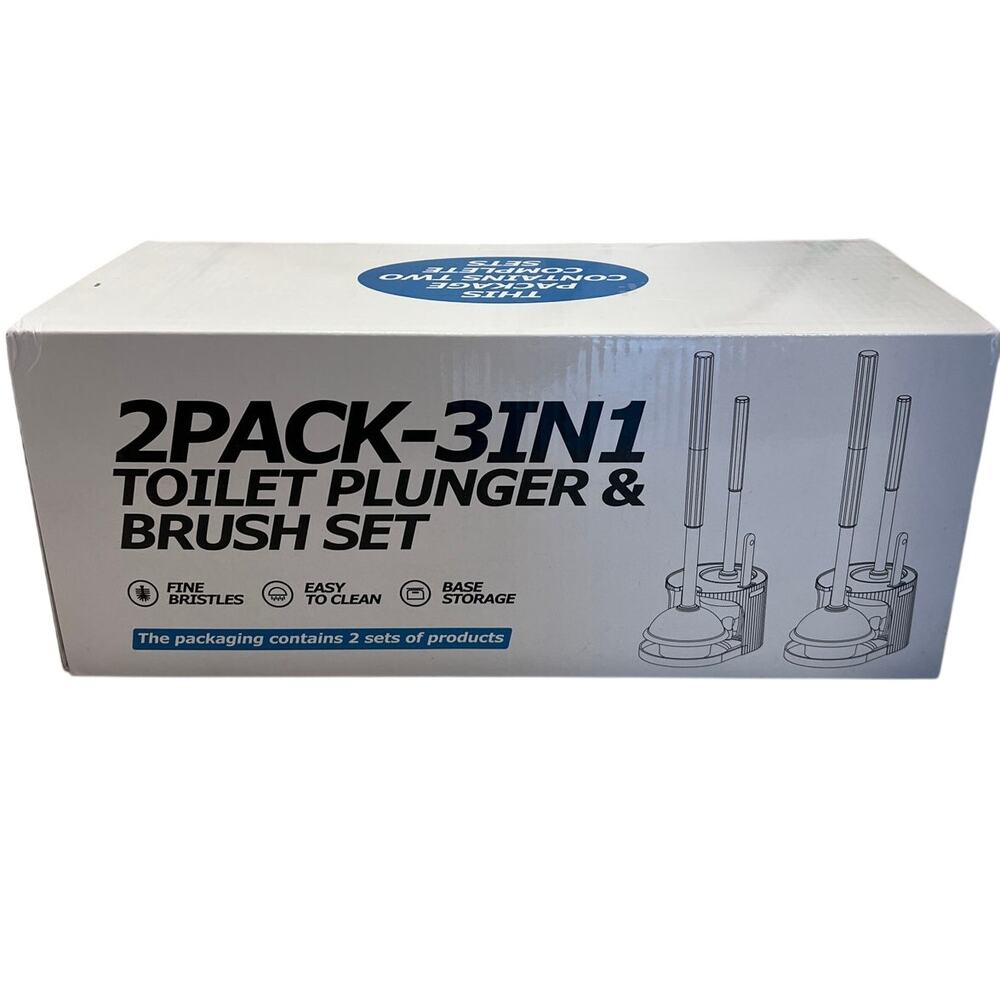 3 in 1 Toilet Plunger And Blush Set Brand New In Box White 2-Pack